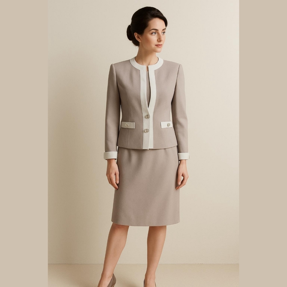 Vintage Henry Lee Taupe 2-Piece Dress Suit Size 10